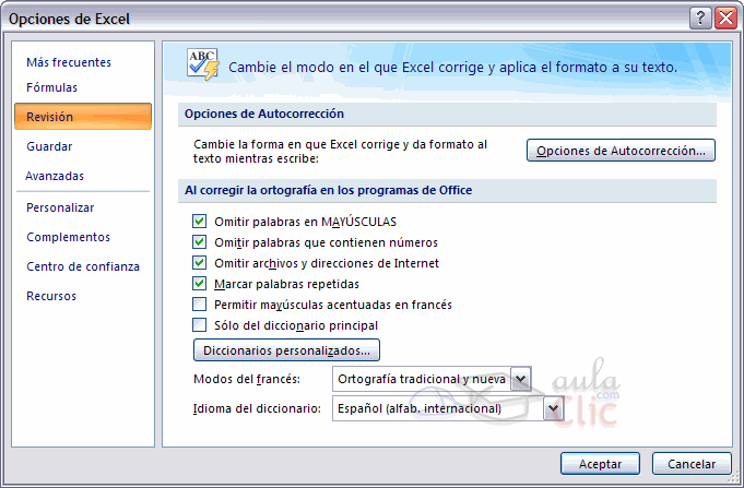 men&uacute; Herramientas - Opviones de Autocorrecci&oacute;n...